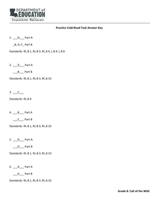 Practice Cold Read Task Answer Key Pleted Learnzillion