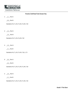 Practice Cold Read Task Answer Key Pleted Learnzillion