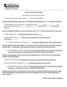 I Have A Dream Guided Reading Handout Completed Learnzillion