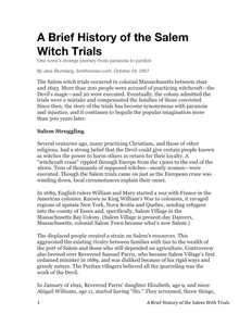 Day 1 A Brief History Of The Salem Witch Trials Learnzillion